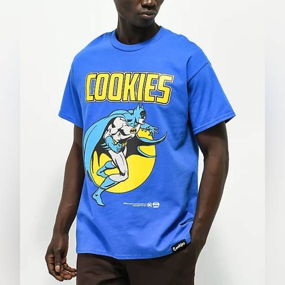 Zumiez Cookies x Batman Defender Blue Graphic Short Sleeved Tee.  Sz L - Picture 1 of 7